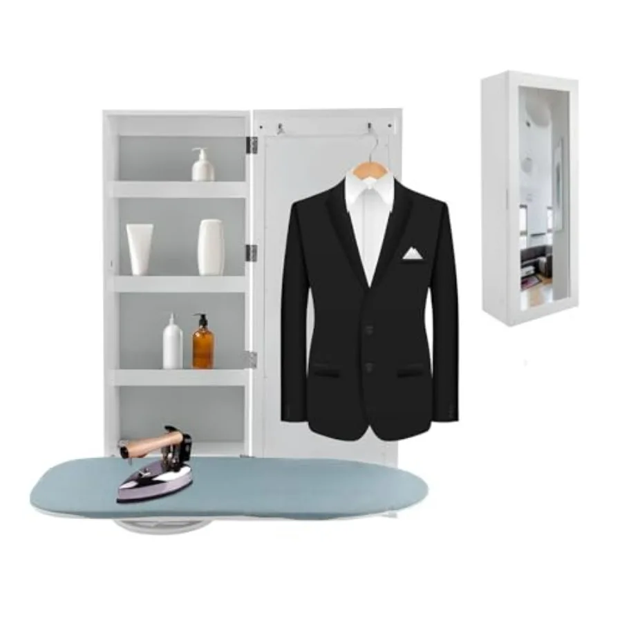 

Настенный шкаф для гладильной доски с зеркалом, складной, встроенный, поворотный, с держателем для хранения, экономящий место, гладильная станция для дома