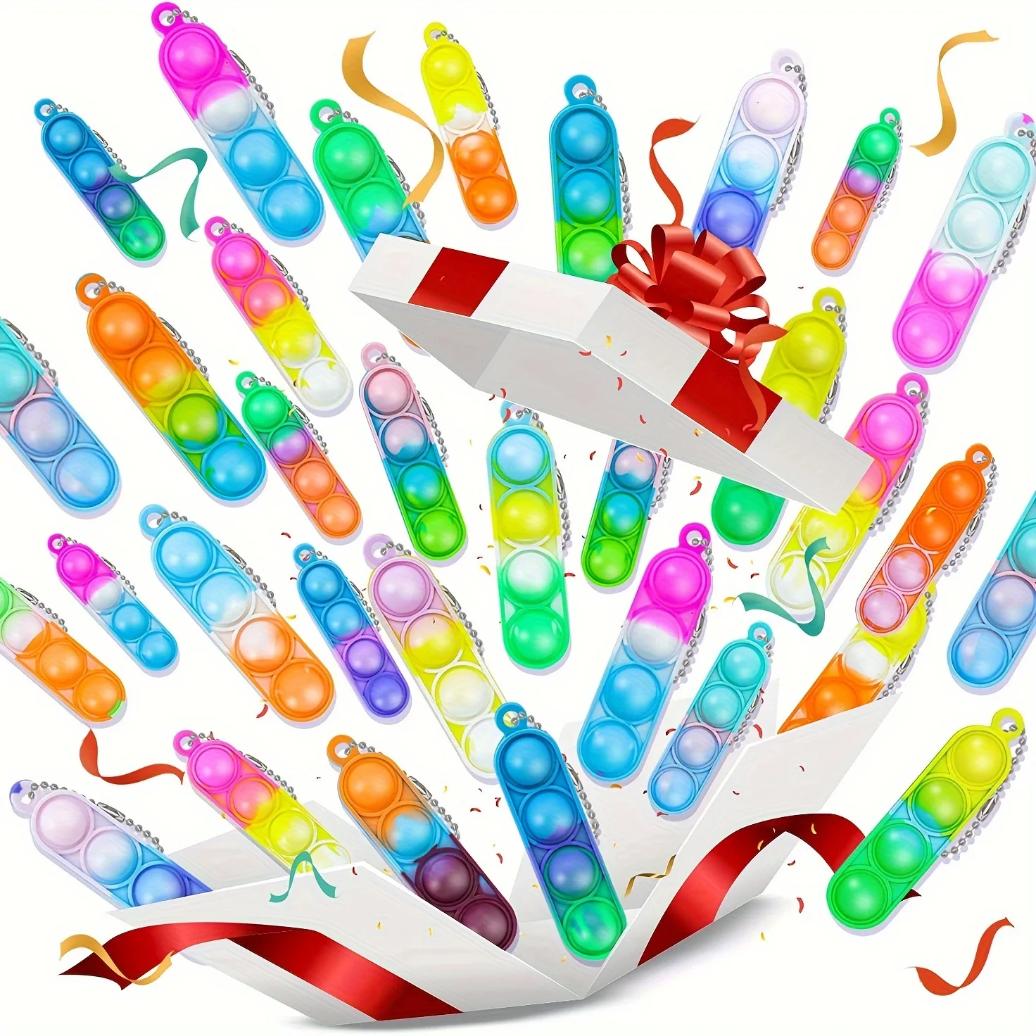 Mini Pop Keychain Fidget Toys 12/24/36 Pcs Push Pop Silicone Bulk Pendant Decompression Finger Bubble Press for Stress Relief