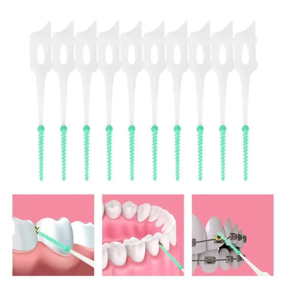 20pcs Soft Rubberized Dental Picks Mint Brush Stains Removal Dental Interdental Brush Plastic Reusable Teeth Cleaning Tool