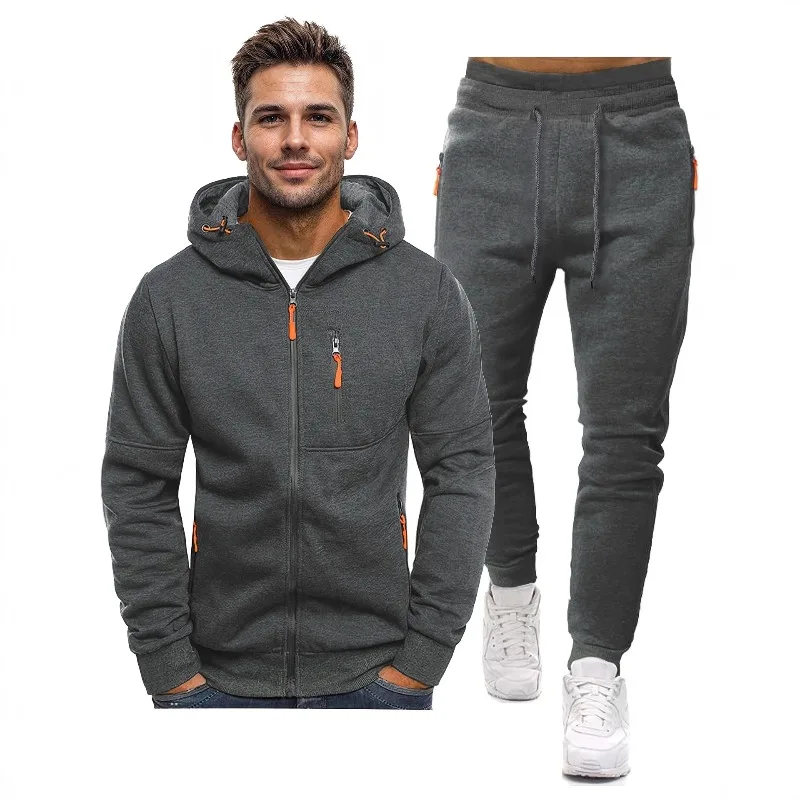 Hooded tracksuit set long pants long-sleeve sweatshirt autumn and winter casual set workout apparel street fashion 2pcs set