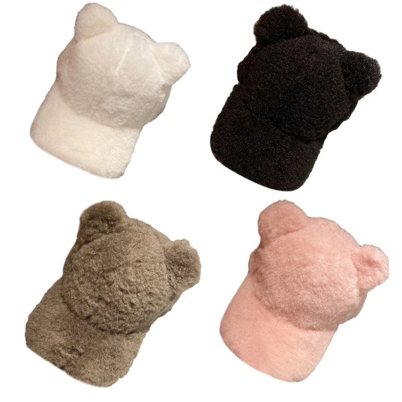 Harajuku Teen Plush Baseball Caps with Bear Ear Decor Leisure Duckbill Caps