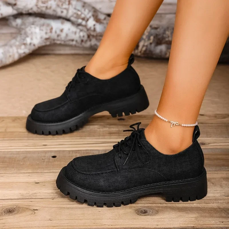 2025 Plus Size Shoes Female Loafers Women's High Heels Platform Office Pumps Women Round Toe Med Heel -tied Shoes Women