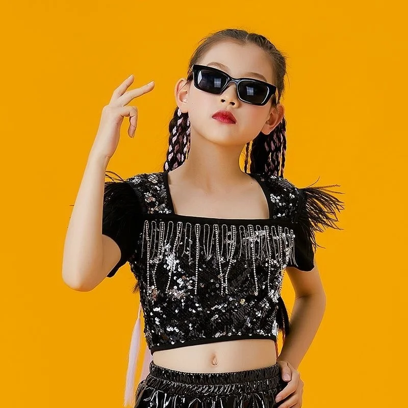 

New Children Dance Costume Jazz Wear Women Girls Sequin Hip-hop Dance Jazz Kids Dance Competitions Performance Stage Clothing