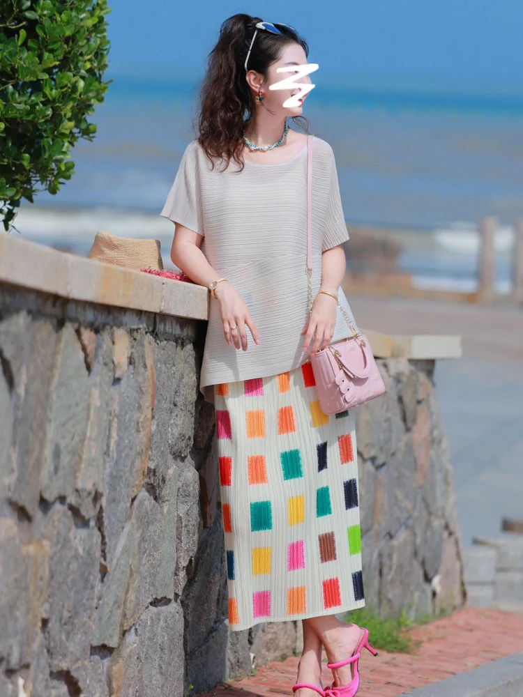 

Комплект Tee Houses Art Creation: летний свободный топ с эффектом похудения и универсальная юбка макси с высокой талией