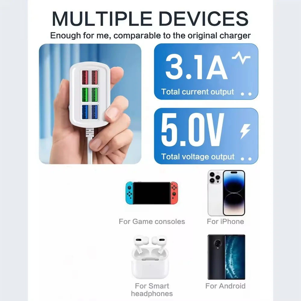 6 Port Multiport Charger Station Universal Power Strip Desktop Fast Charging Station USB HUB Adapter Socket For iPhone Samsung