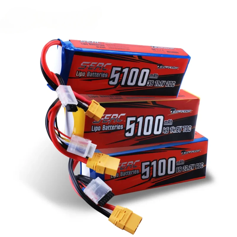 

RC 3S 4S 6S Lipo Battery 5100mAh for 11.1V 14.8V 22.2V with XT60 XT90 Plug For Rcing Airplane Drone FPV Helicopter