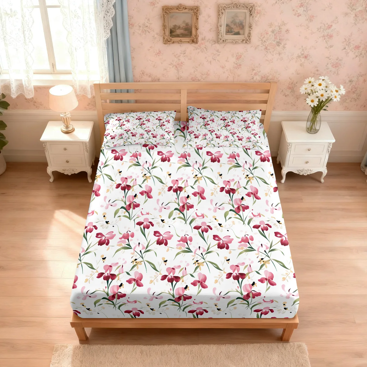 3pcs Spring Flower Printed Coreless Bed Sheet Set Multi Size Soft Bed Cover Bedroom Bedding Decoration Machine Washable