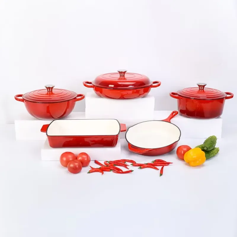 5 pcs metal cookware set wholesale enamel cast iron cookware casserole set kitchen utensils