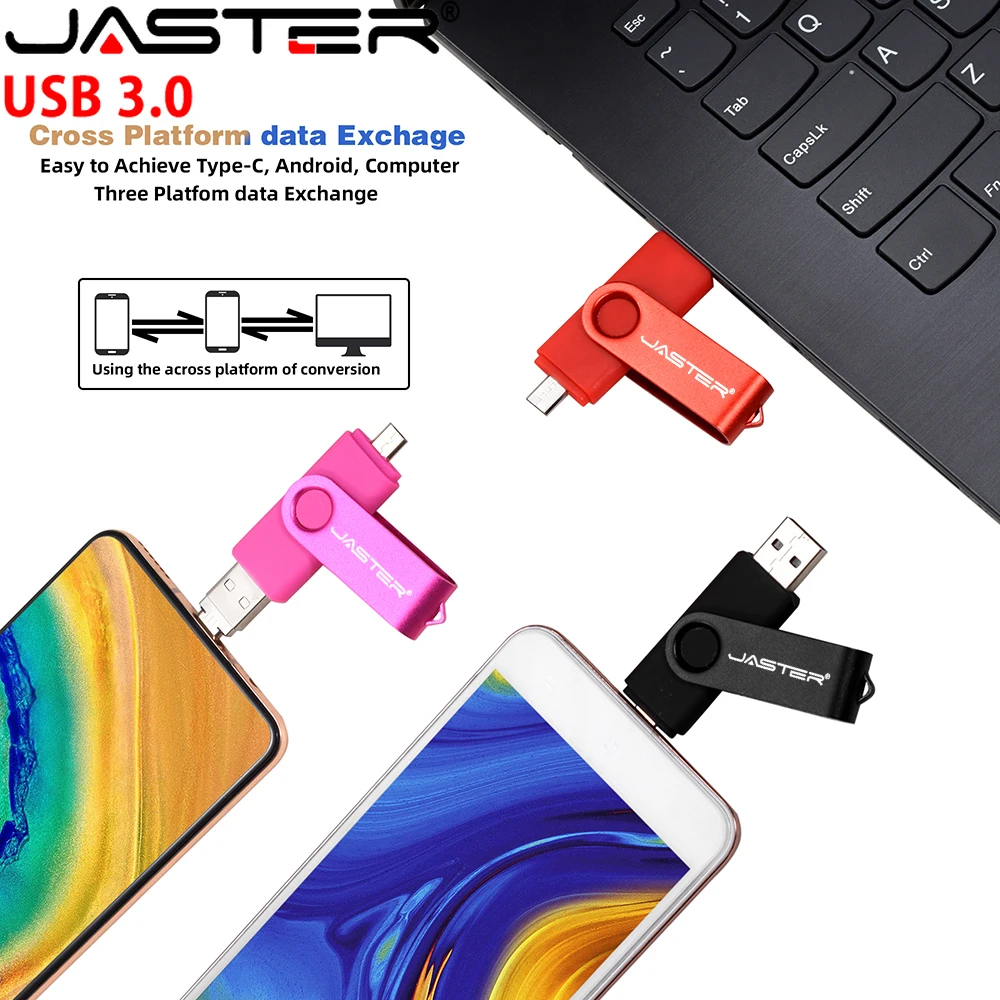 

JASTER OTG 3.0 3 in 1 TYPE-C 128GB USB Flash Drives 32GB Memory Stick 64GB For Android Mobile Smart Phone/PC External Storage