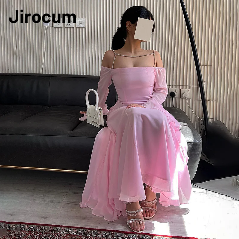 

Jirocum Sexy Mermaid Prom Dress Women's Pink Spaghetti Strap Party Evening Gown Ankle Length Dubai Elegant Formal Occasion Gowns