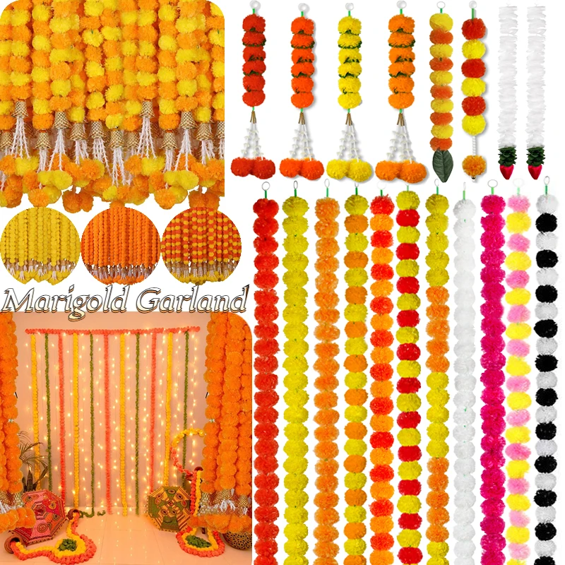 5-50 Uds. Guirnalda de caléndula, guirnaldas de flores de caléndula para boda, fiesta de oración, guirnalda de caléndula, guirnaldas de decoración india para boda