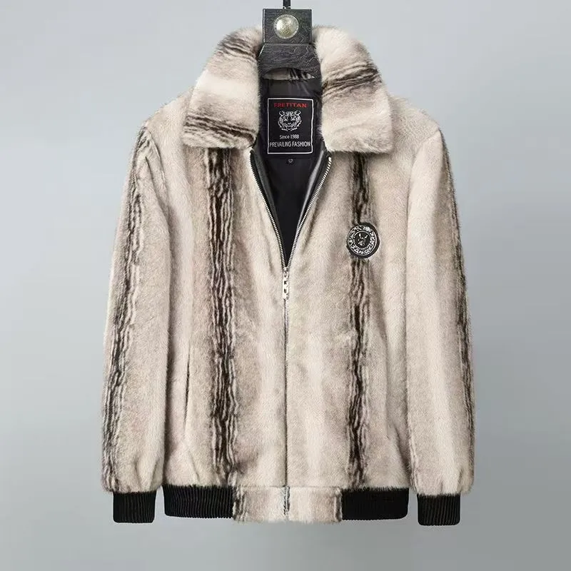 New Fashion Men Fur Integrated Jackets Fluffy Leather Coats Man Fleece Warm Fur Collar Casual Coats Male Slim Winter Jackets 5XL
