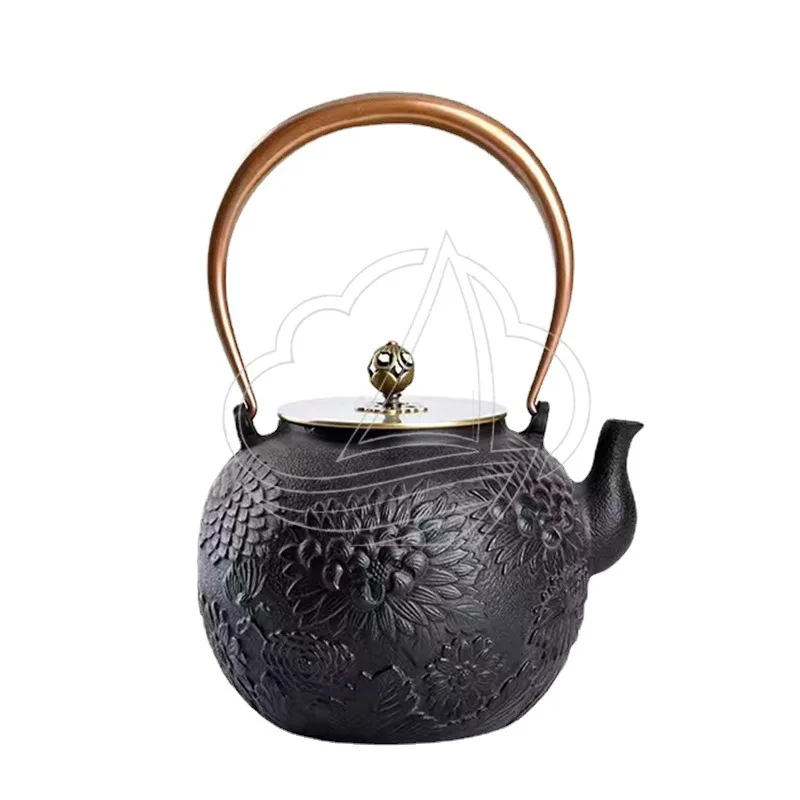 

Uncoated Cast Iron Teapot Chrysanthemum Pattern Raw Iron Kettle Household Tea Brewing Pot Wholesale