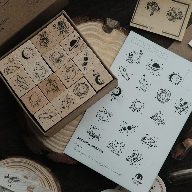 Planeten- und Mondphasen-Stempelset aus Holz für Junk Journal, Tagebuch, Deko, Basteln, DIY-Handwerk