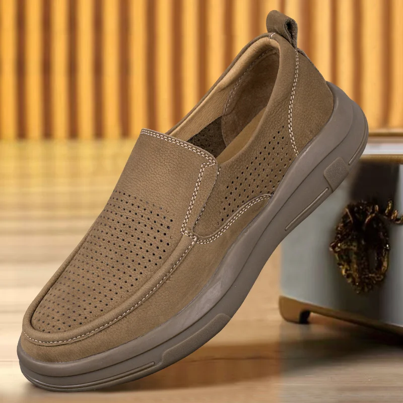 

Мужские летние дышащие повседневные кожаные туфли с перфорацией, винтажные матовые сандалии из натуральной кожи, стильные кожаные туфли из натуральной кожи