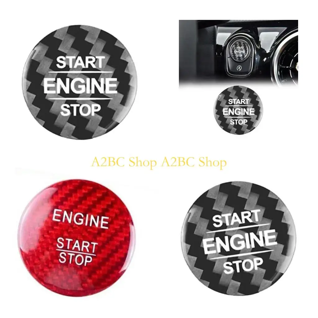 A2BC Push Start Button Cover Sticker for Car Interior, Carbon Fiber Look Trim with Adhesive Layer for Cabin Button Detail