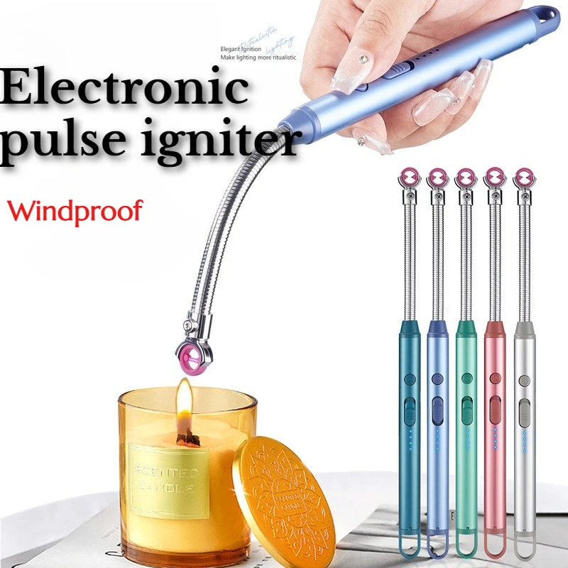 

Newest Kitchen Metal Smart Arc Pulse Ignition Gun Candle Gas Stove Igniter 360-degree Rotating Hose Type-C Rechargeable Lighter