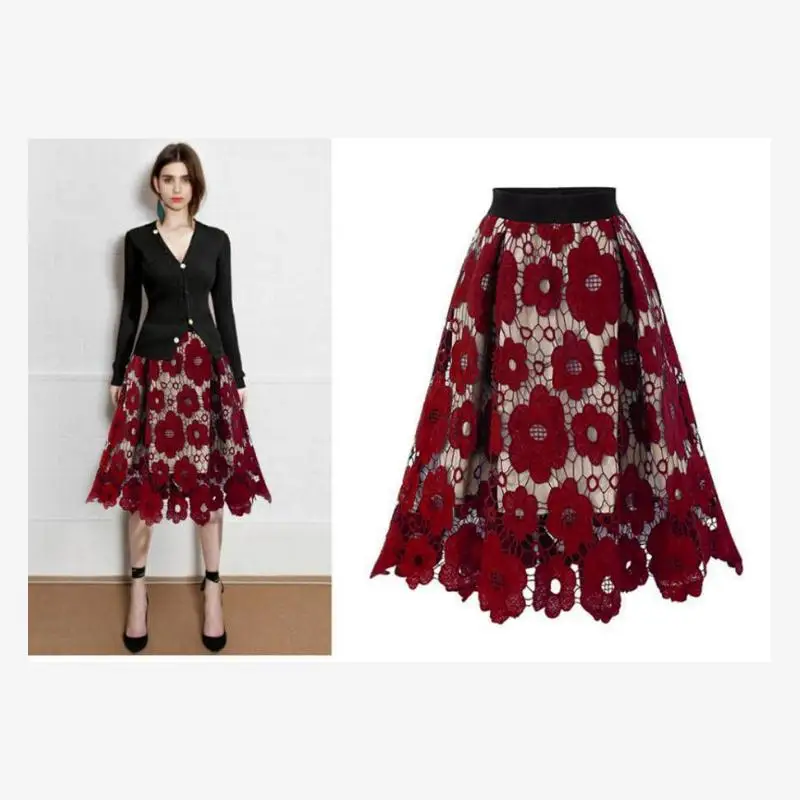 

202 New Sle plus Size Women's Lace Skirt High Waist A-Line Long Skirt Commute Print Abstract Pattern for Ages 25-29