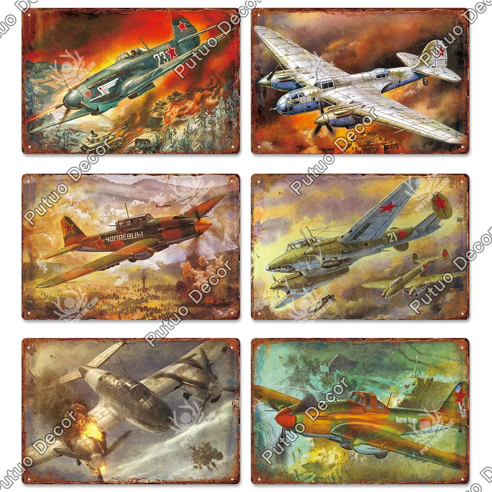 Putuo Decor The Plane Vintage Tin Sign Metal Sign Decorative Plaque Wall Decor Man Cave Room Home Club Plate