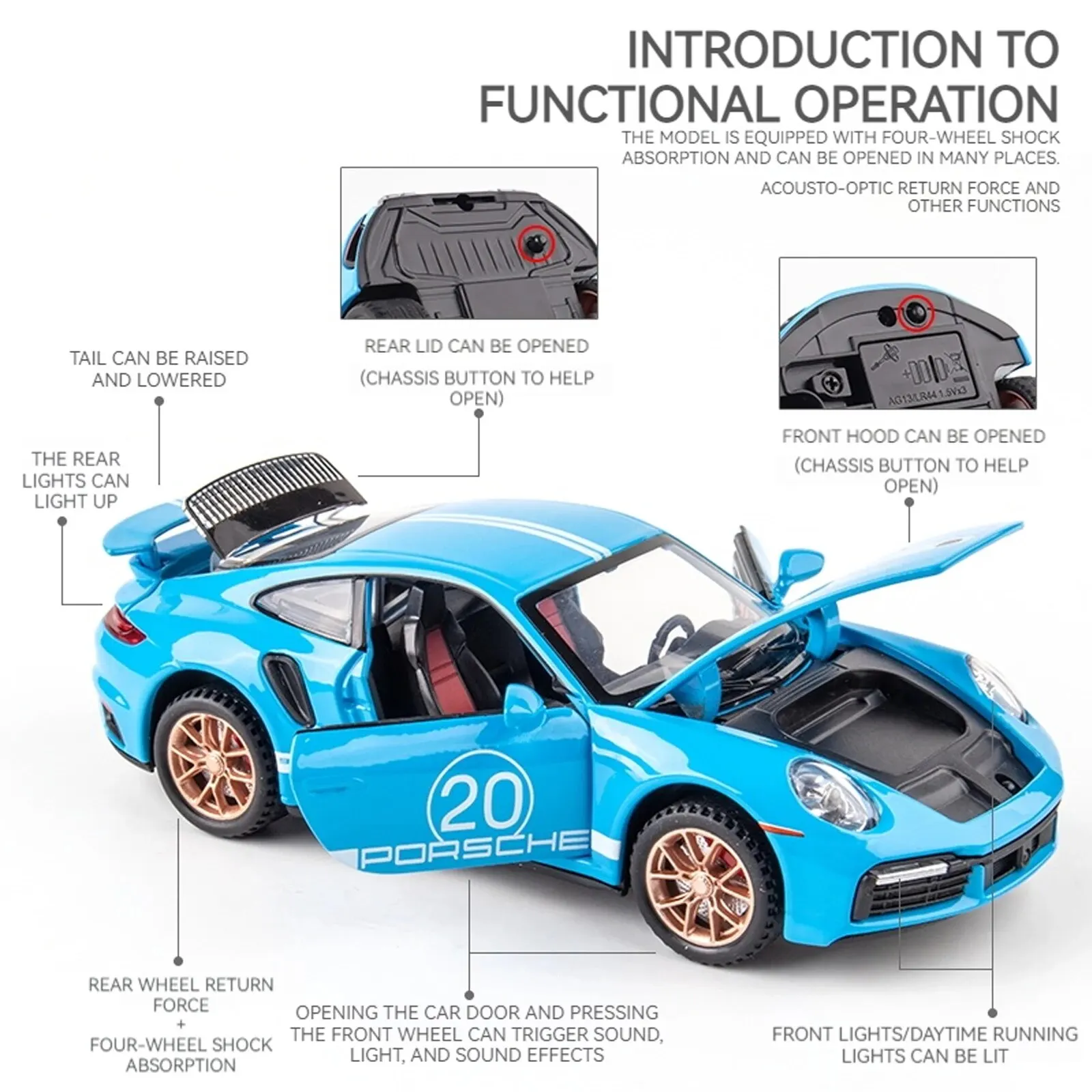 1:32 Porsche 911 GT3 RS Egghell White 1/32 Scale Diecast Metal Model Toy Sports Car