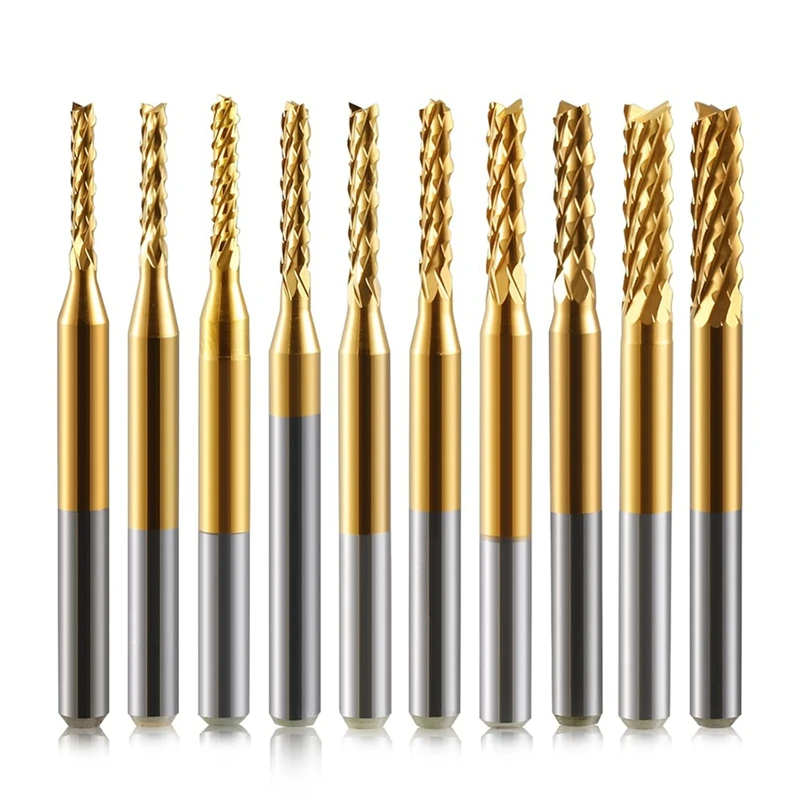 

AT02-End Mill Sets,10Pcs Titanium Coat End Mill,1/8Inch Shank 0.6-1.5Mm Micro-Type End Mill Engraving Bits CNC Router Bits