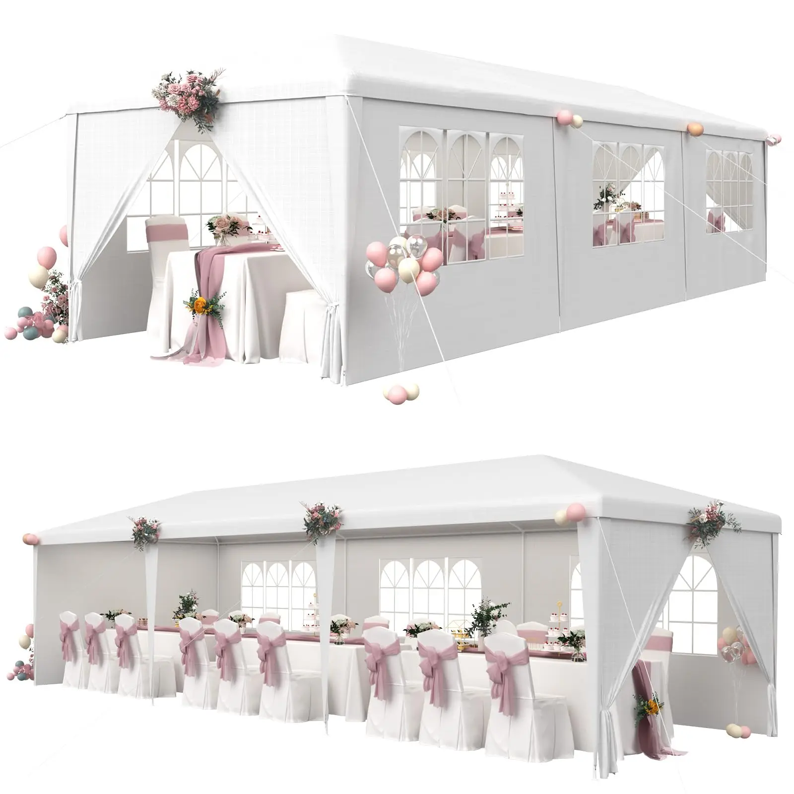 10x30FT Party Tent with Sidewalls, Waterproof Outdoor Event & Wedding , 6 Removable Panels, 2 Zipper Do, Backyard