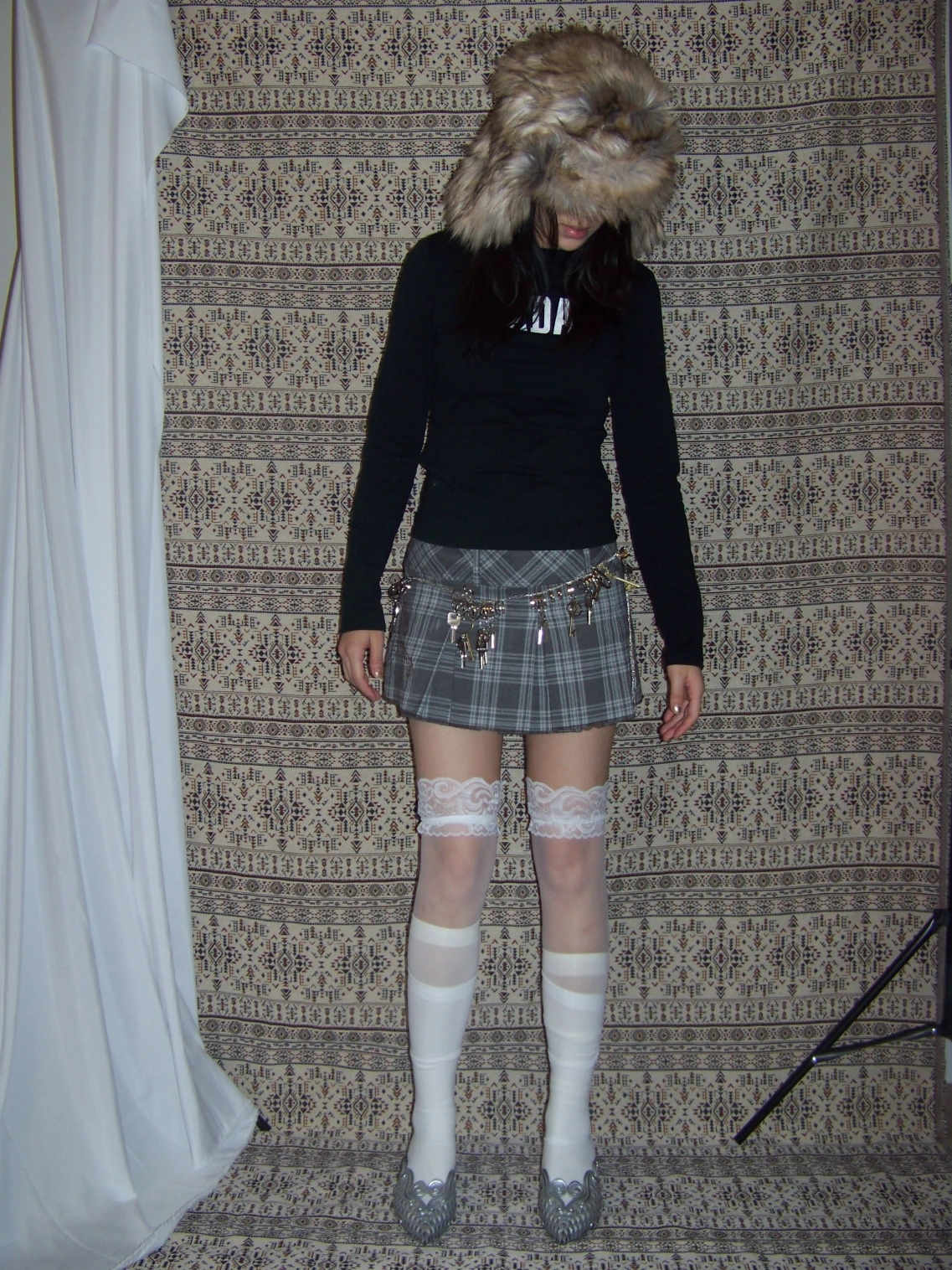 

Prankon Mushroom Embroidery Plaid Skirt Versatile Style mid Waist Design Polyester And Spandex Blend Material