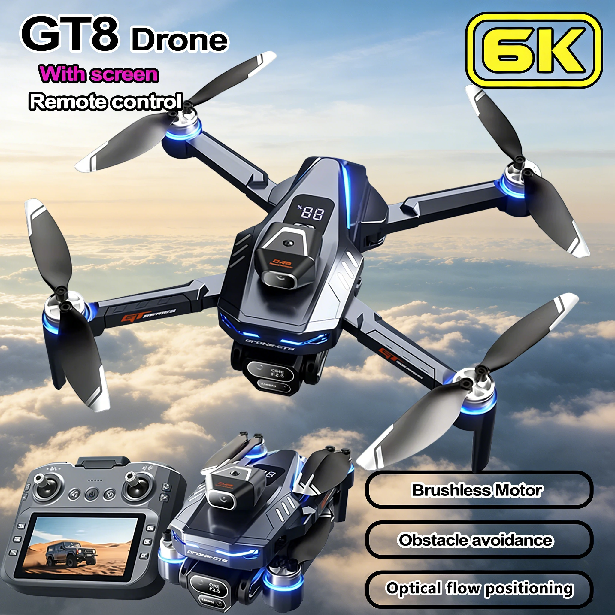 

Новый хит продаж 2026: Дрон GT8 4K с профессиональной HD-камерой, 8K, бесщеточный двигатель, 5G WIFI FPV, складной радиоуправляемый квадрокоптер-вертолет