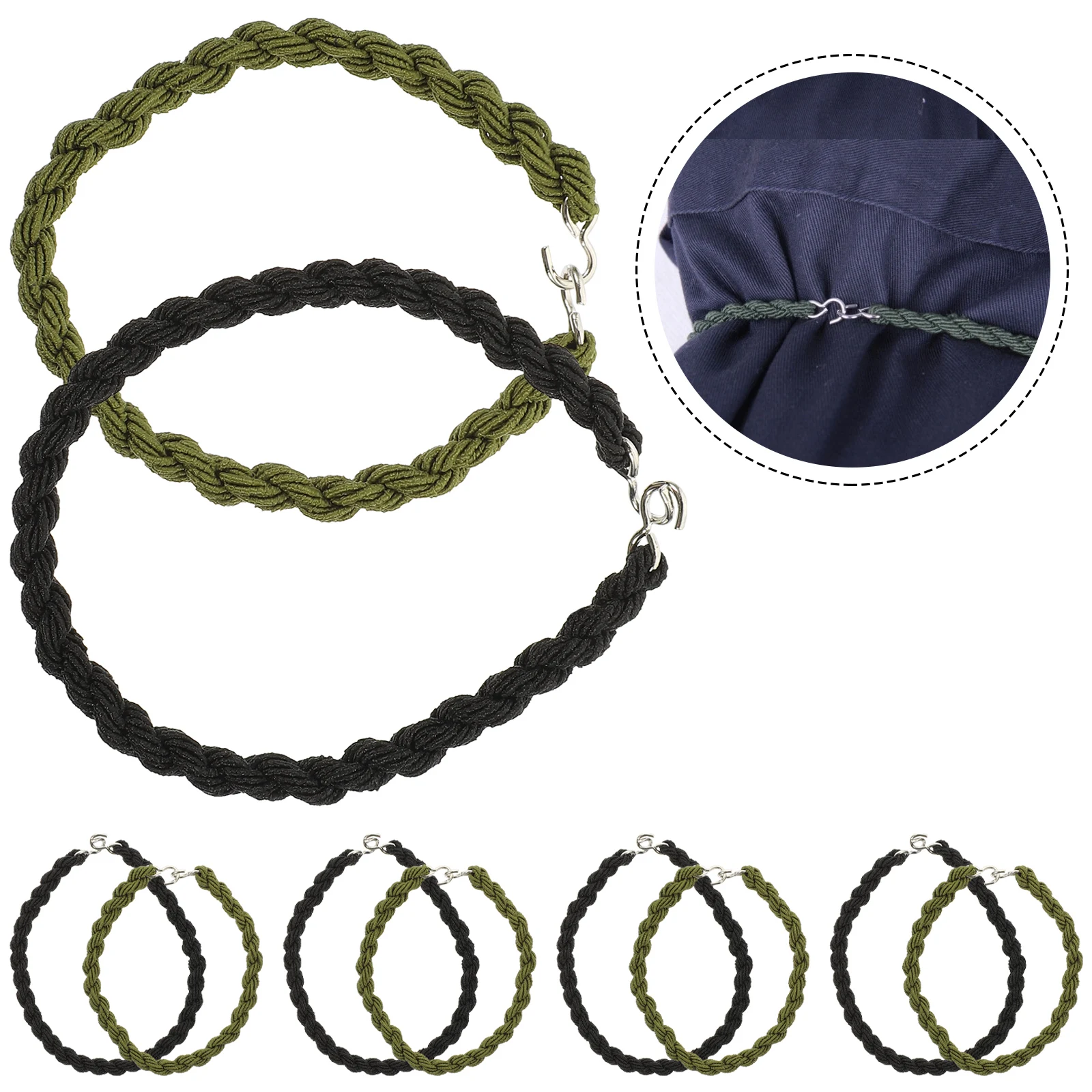 12pcs Black Green Blousing Strap Elastic Rope Outdoor Camping Multi function Trouser Leg Tie Reusable Portable