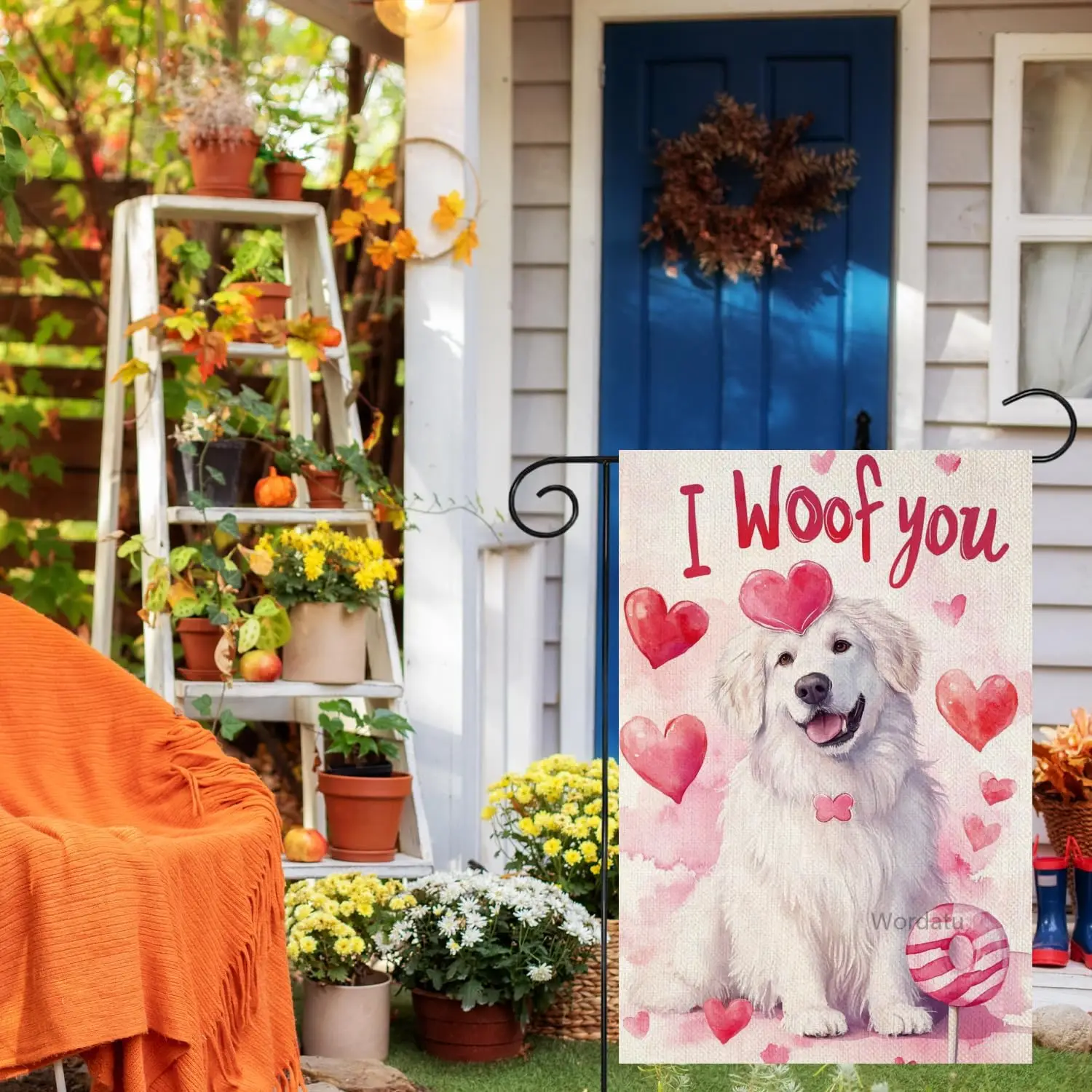 Wordatu Happy Valentines Day Great Pyrenees Garden Flags I Woof you Seasonal Decoration for Holiday Anniversary Wedding Yard uui