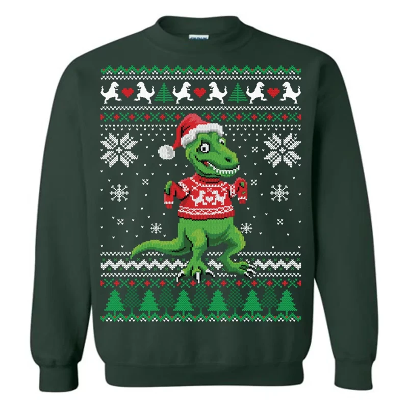 Funny Dinosaur Graphic Ugly Christmas Sweater Fashion Holiday Xmas 3D T-rex Printed Sweatshirt For Men Casual Harajuku Kids Tops