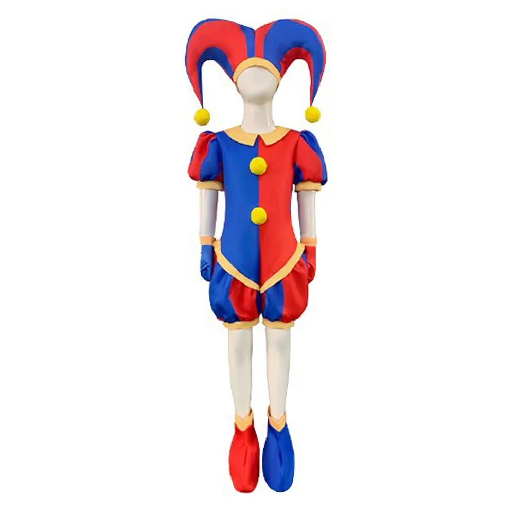 Pomni Cosplay Kids Adult Role Play Hat Cartoon TV Magical Clown Costume Women Fancy Dress Up Party Clothes