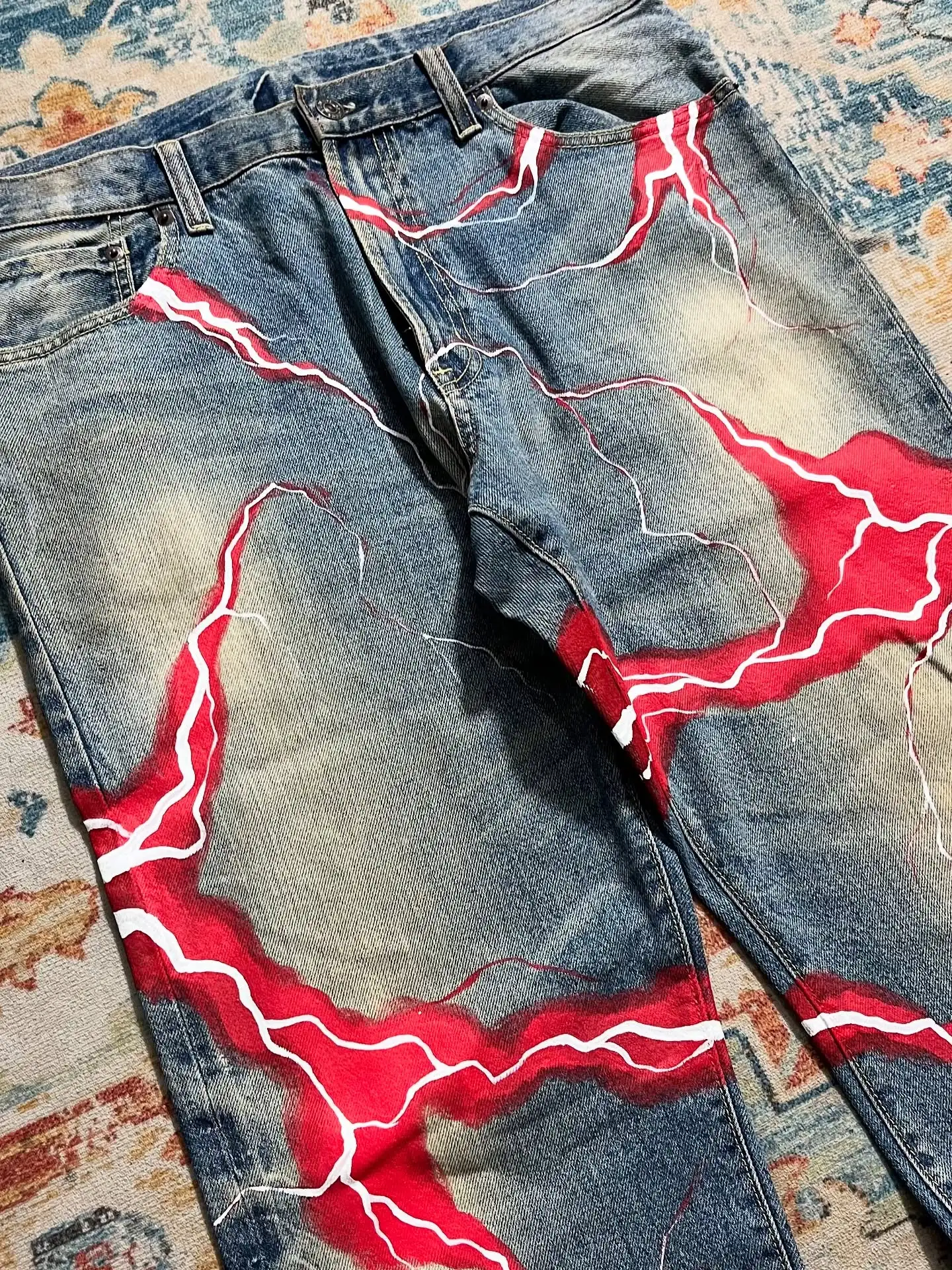 جينز ريترو Y2K برسومات البرق القوطية بأرجل واسعة وفضفاض على طراز الهيب هوب على طراز الشارع ملابس عصرية للرجال والنساء