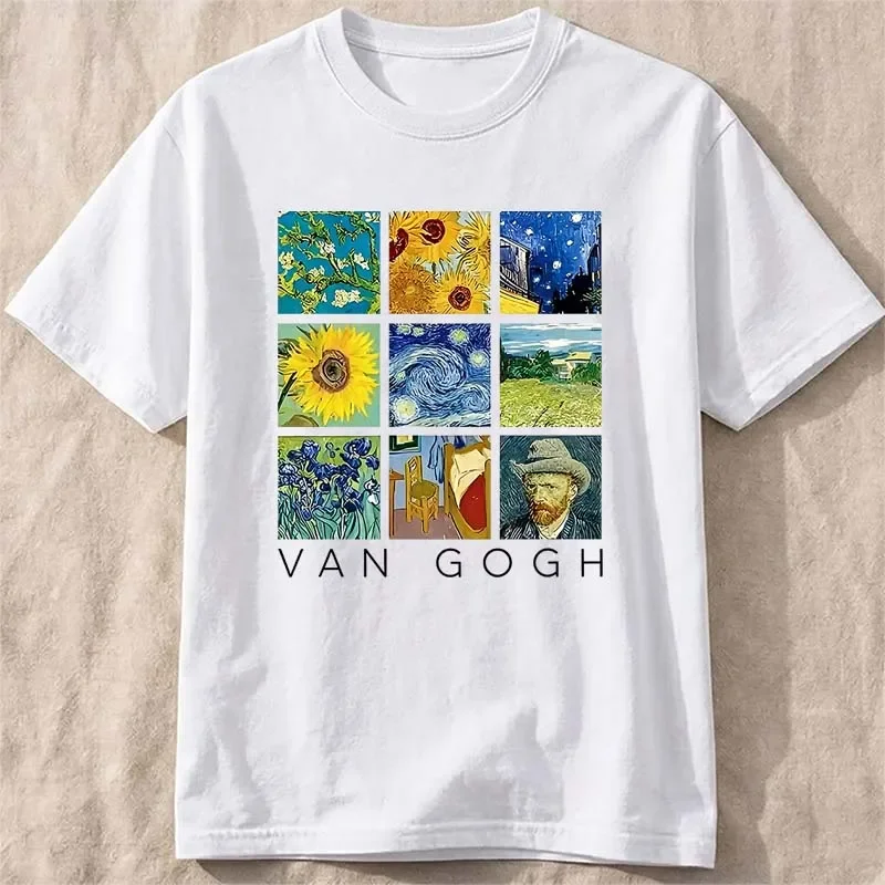 Women Van Gogh Graphic Print T-Shirt Summer American Style Casual Fashion Streetwear Tops Crew Neck Short Sleeve Cotton Tees