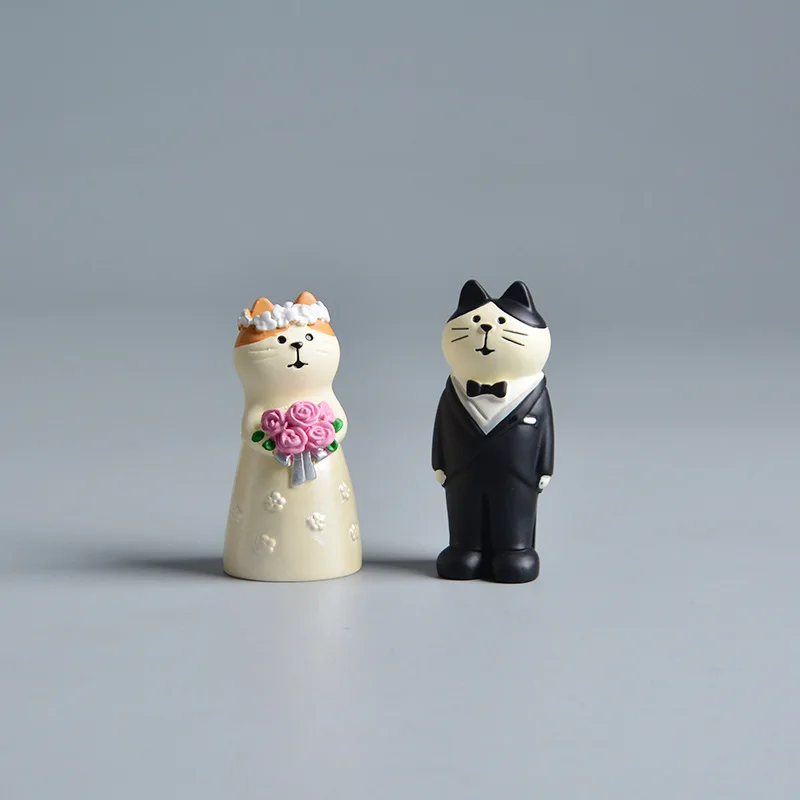 Cute Cat Wedding Zakka Figurine Bride Baby Stroller Resin Model Miniatures Model Cake Ornaments Decor Crafts Desktop Accessories