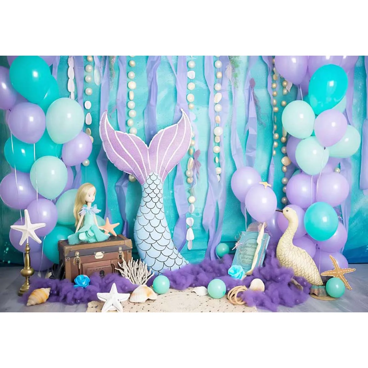 Allenjoy Pastel Purple Mermaid Balloons Backdrop