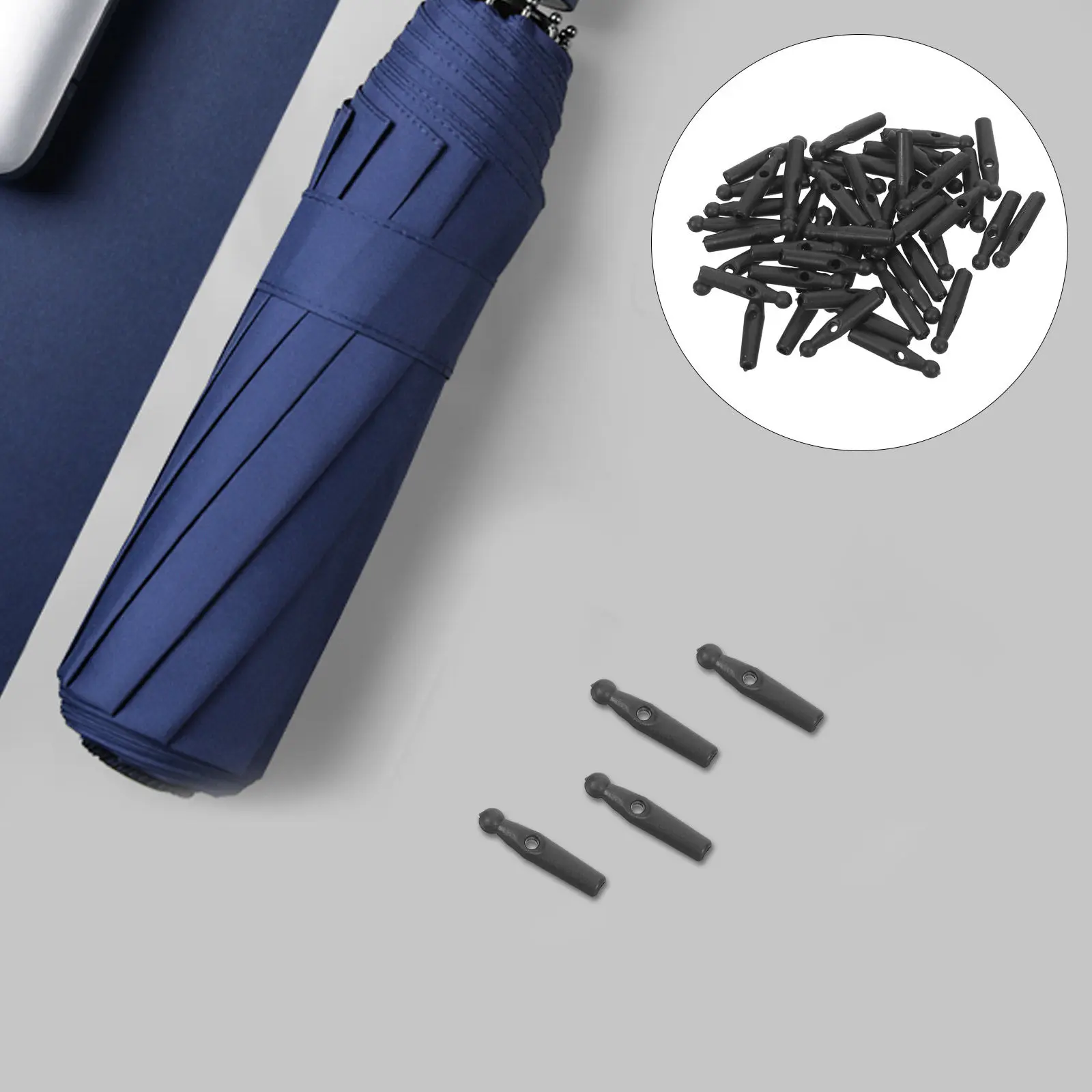 50pcs Black Plastic Umbrella Tail Beads Replacement End Tips for Folding Patio Umbrellas, 2mm Hole Diameter