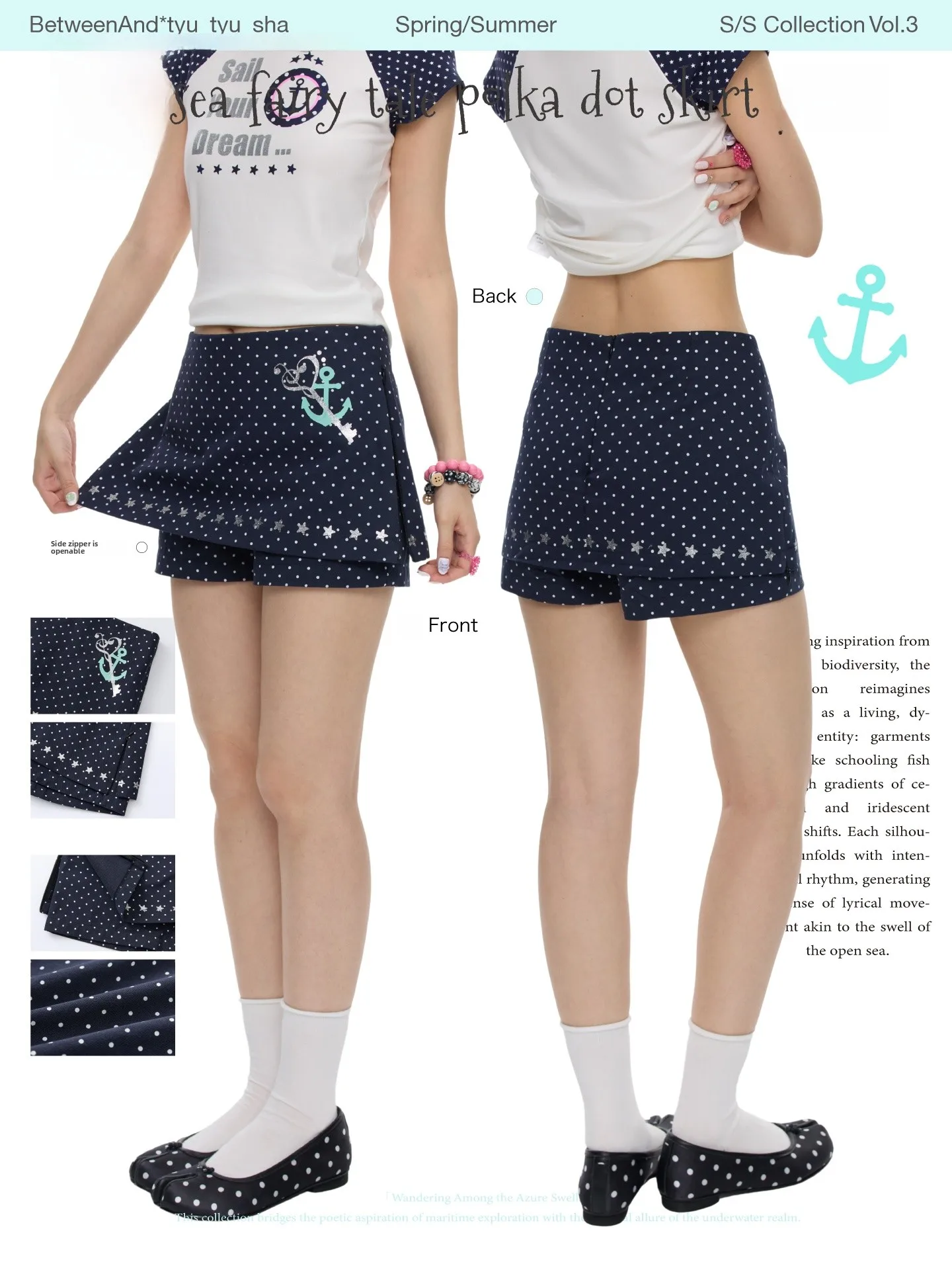 Summer Deep Blue Polka Dot Print Skirt Pants Half Skirt Shorts Versatile Slimming High Waist Cotton Commute Style Women's Fas...