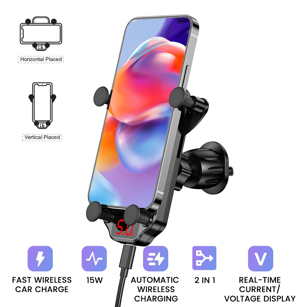 

Ancel IC301 Fast Car Wireless Charger Current Display For Phone Wireless Charging Phone Car Holder Chargers