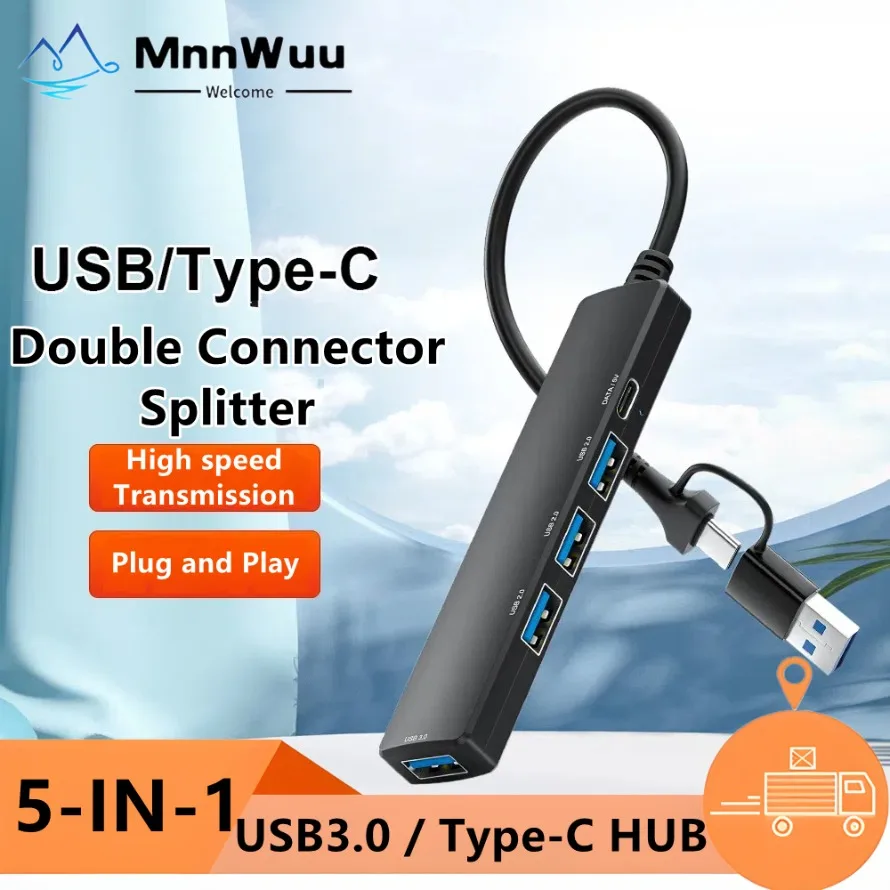 

USB 3.0 Hub 5-в-1 USB-концентратор-удлинитель-разветвитель с 4 USB-A + 1 PD Type-C Удлинитель порту для быстрой зарядки/даты для портативных ПК