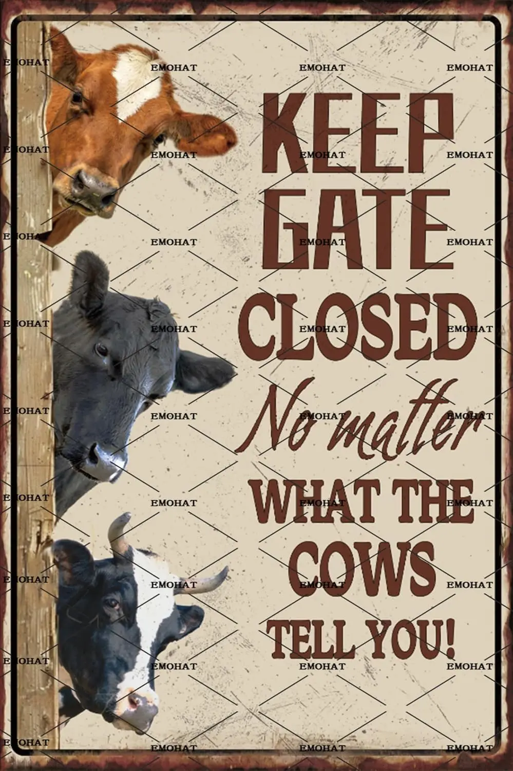 Y1,EMOHAT Vintage Metal Tin Sign Cows Farm Keep Gate Closed Art Farmhouse Fence House Wall Barn Outdoor Si