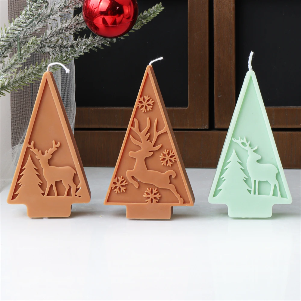 3D Geometric Christmas Tree Silicone Candle Mold DIY Relief Christmas Scene Column Aromatherapy Candle Plaster Mold Home Decor