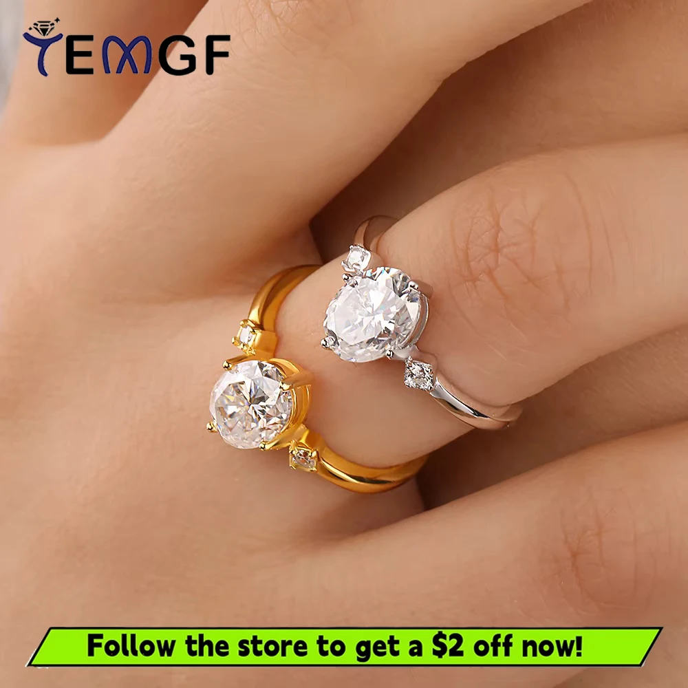 

Кольцо с муассанитом TEMGF 2CT D, сертификация GRA, стерлинговое серебро S925, ювелирные изделия для женщин, свадебное сверкающее роскошное кольцо