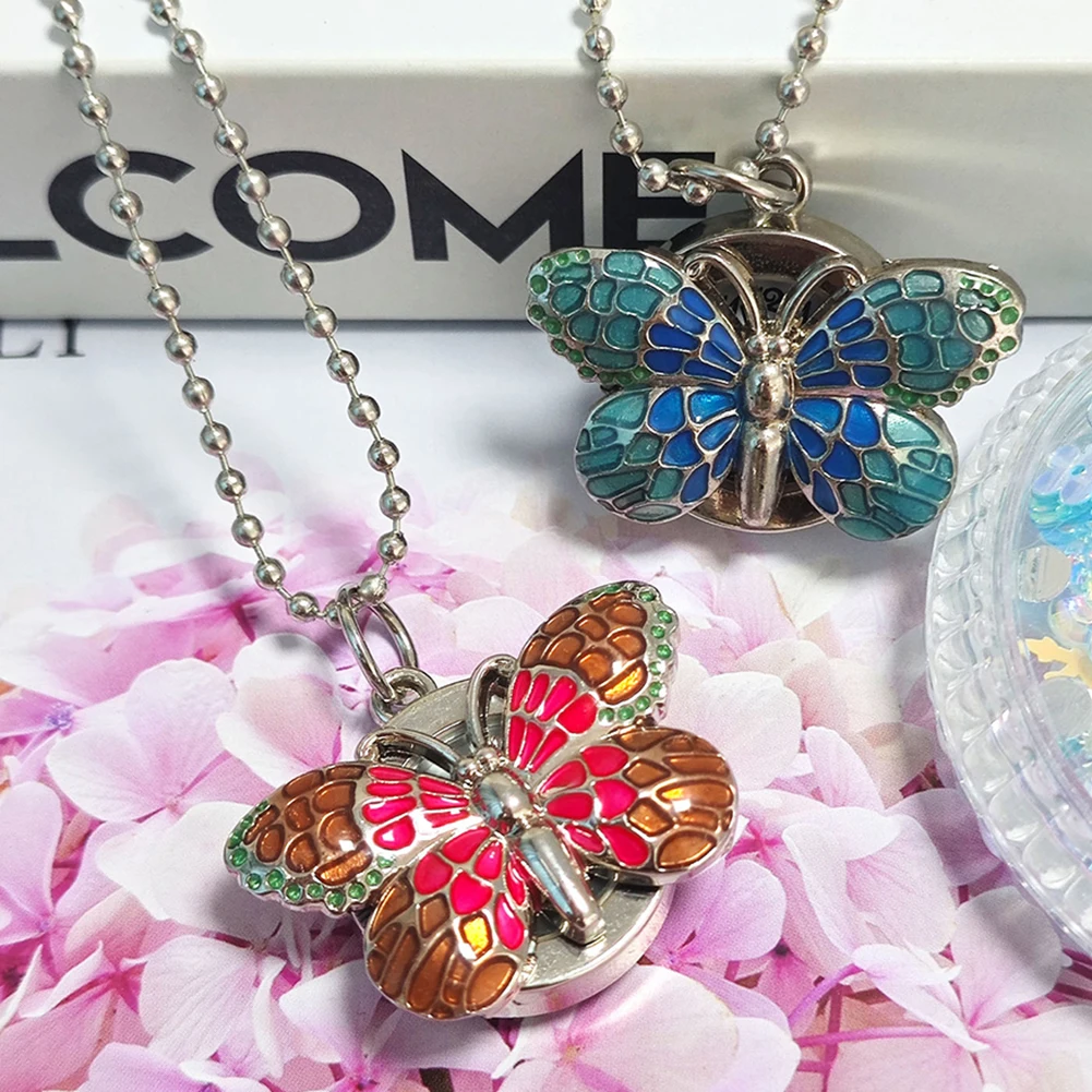 Butterfly Fashion Girl Pocket Pendant Keyring Watch with Chain Key Ring And Gift Bag - Clip-On Watch for Girls