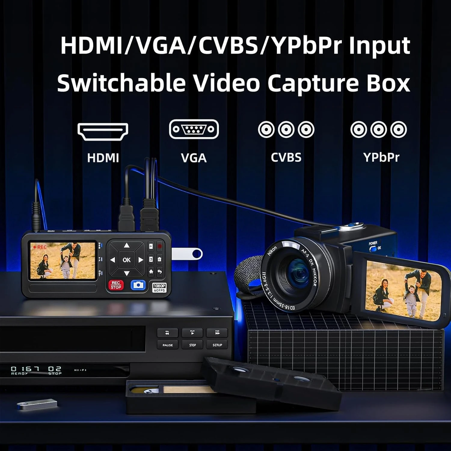 Kotak Pengambilan Video 4K-1080P 60FPS, Konverter Video ke Digital, Input 4K HDMI/CVBS/VGA/YPBPR, Perekam Video, Pengambilan dari VCR, Penjualan Terlaris