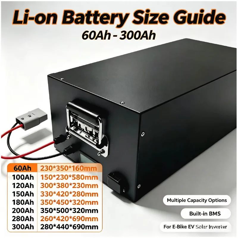 72V Rechargeable Lithium Battery 60Ah-300Ah High Power Fast Charging Built-in BMS For E-bike Scooter RV Off-Grid Solar Energy St