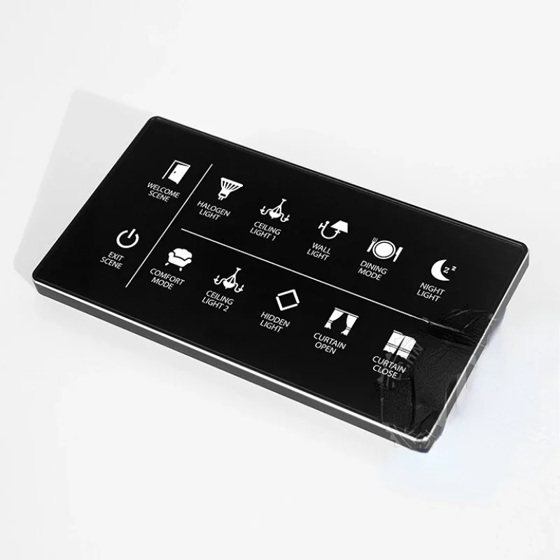 102*188mm black tempered glass with zinc alloy frame smart touch wall switch with LED backlight and customized icons villa