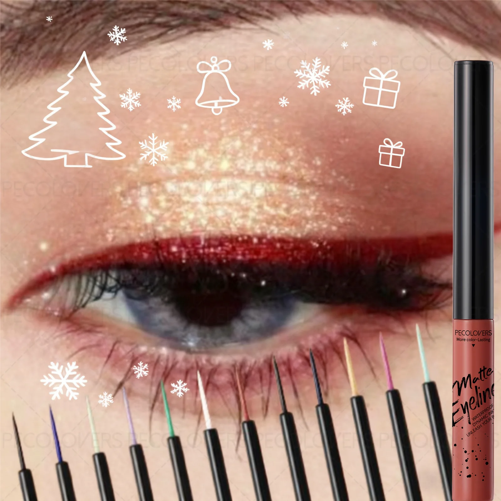 1PC mat, soepele toepassing, levendige kleuren voor beginners, kleurrijke eyeliners om een verscheidenheid aan kerstoogmake-up te creëren