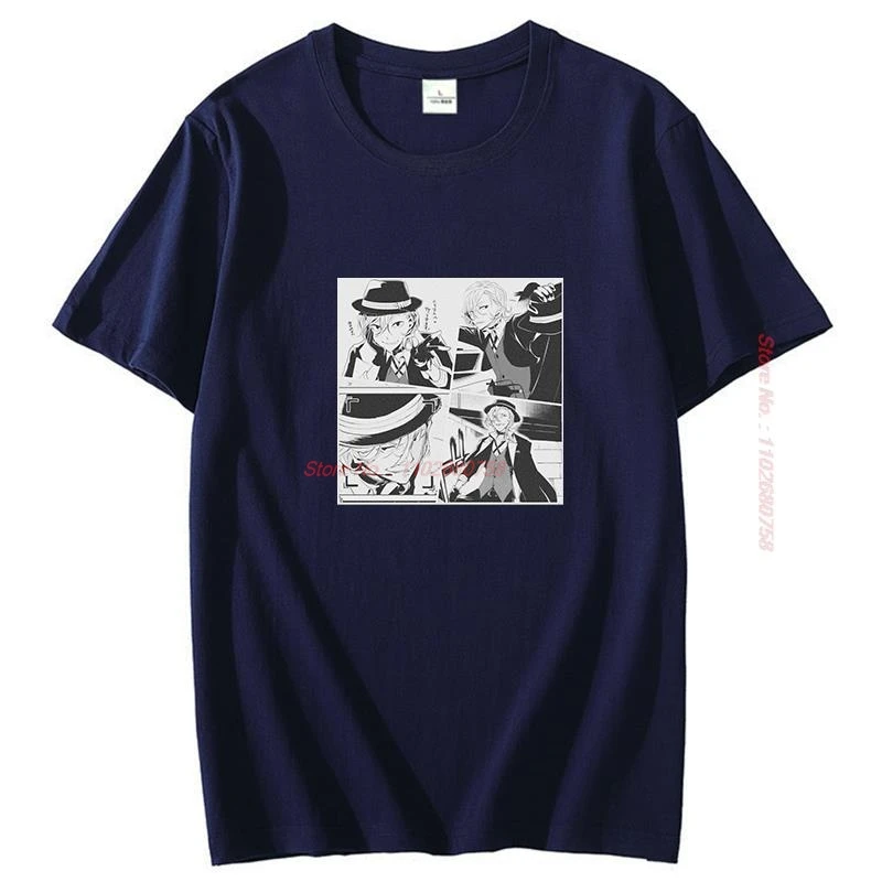 Panels Chuuya Nakahara T Shirt For Men Summer Fashion Cotton T-Shirt Bungou Stray Dogs Manga Tees Harajuku Graphic T Shirts