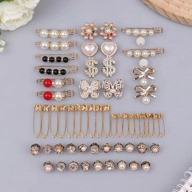 Charms For Socks Safety Pins 54pcs Brooches And Pins For Women Gold Junk Sock Charms Pins Jewelry Accessories Bulk Rhinestone Pe